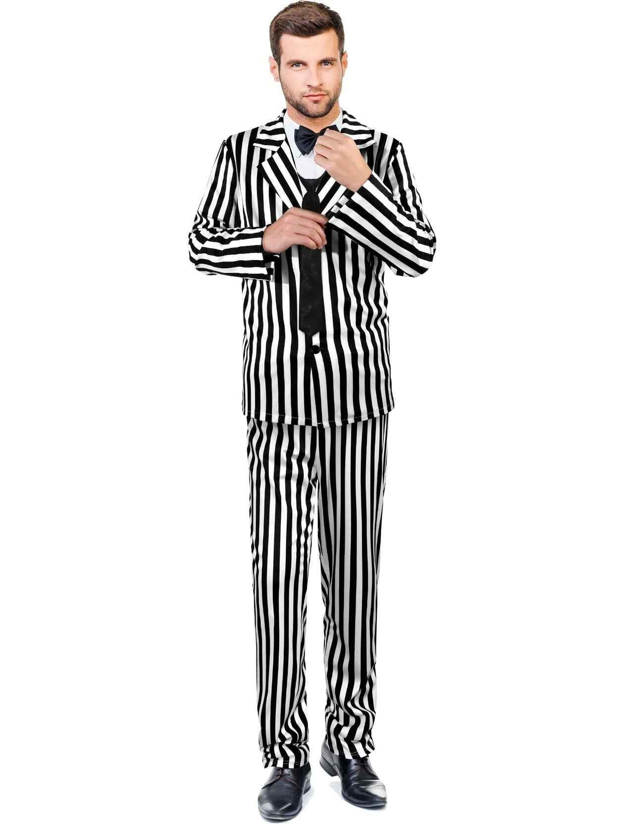 Halloween Black White Striped Men Costume Comedy Horror Size XXL