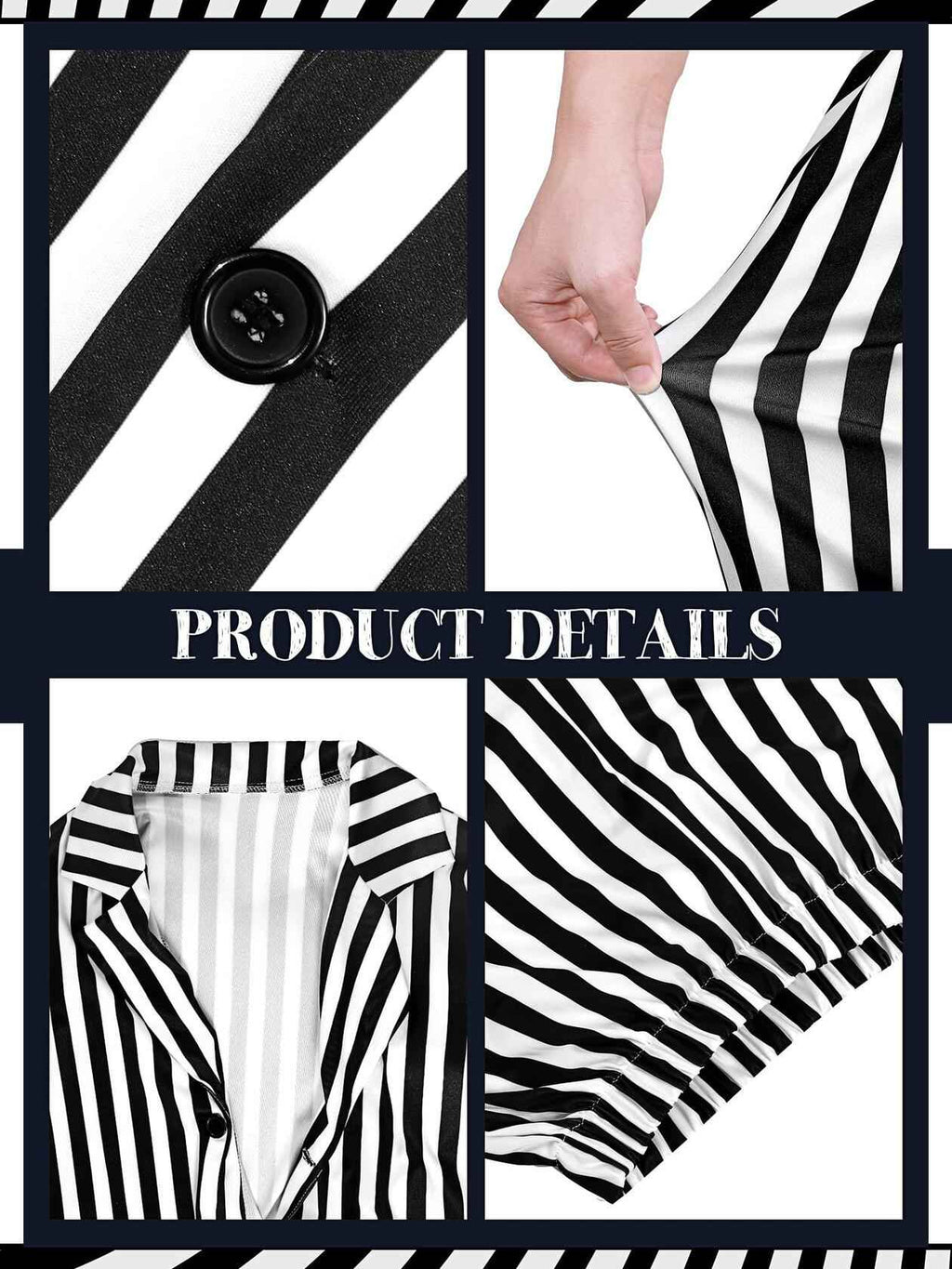 Halloween Black White Striped Men Costume Comedy Horror Size XXL