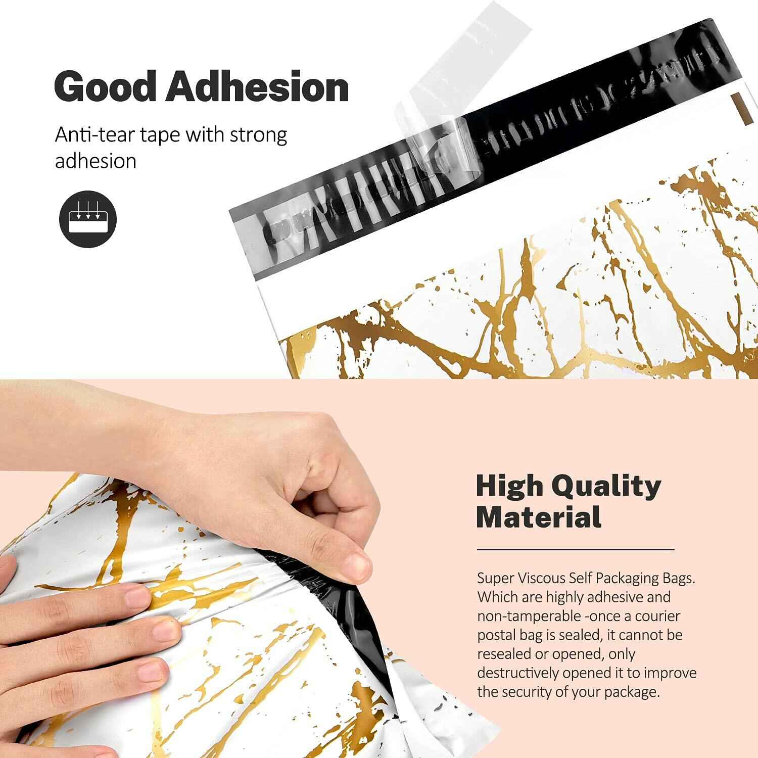 100 Pack Poly Mailers 10x13 Marble White Self Seal Shipping Bags