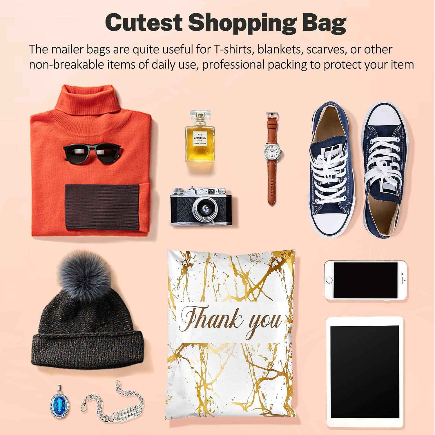 100 Pack Poly Mailers 10x13 Marble White Self Seal Shipping Bags