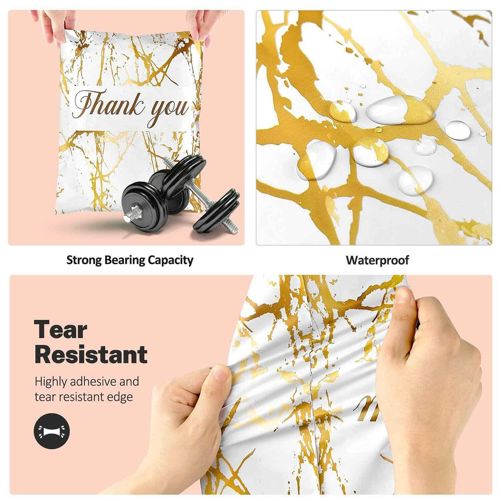 100 Pack Poly Mailers 10x13 Marble White Self Seal Shipping Bags