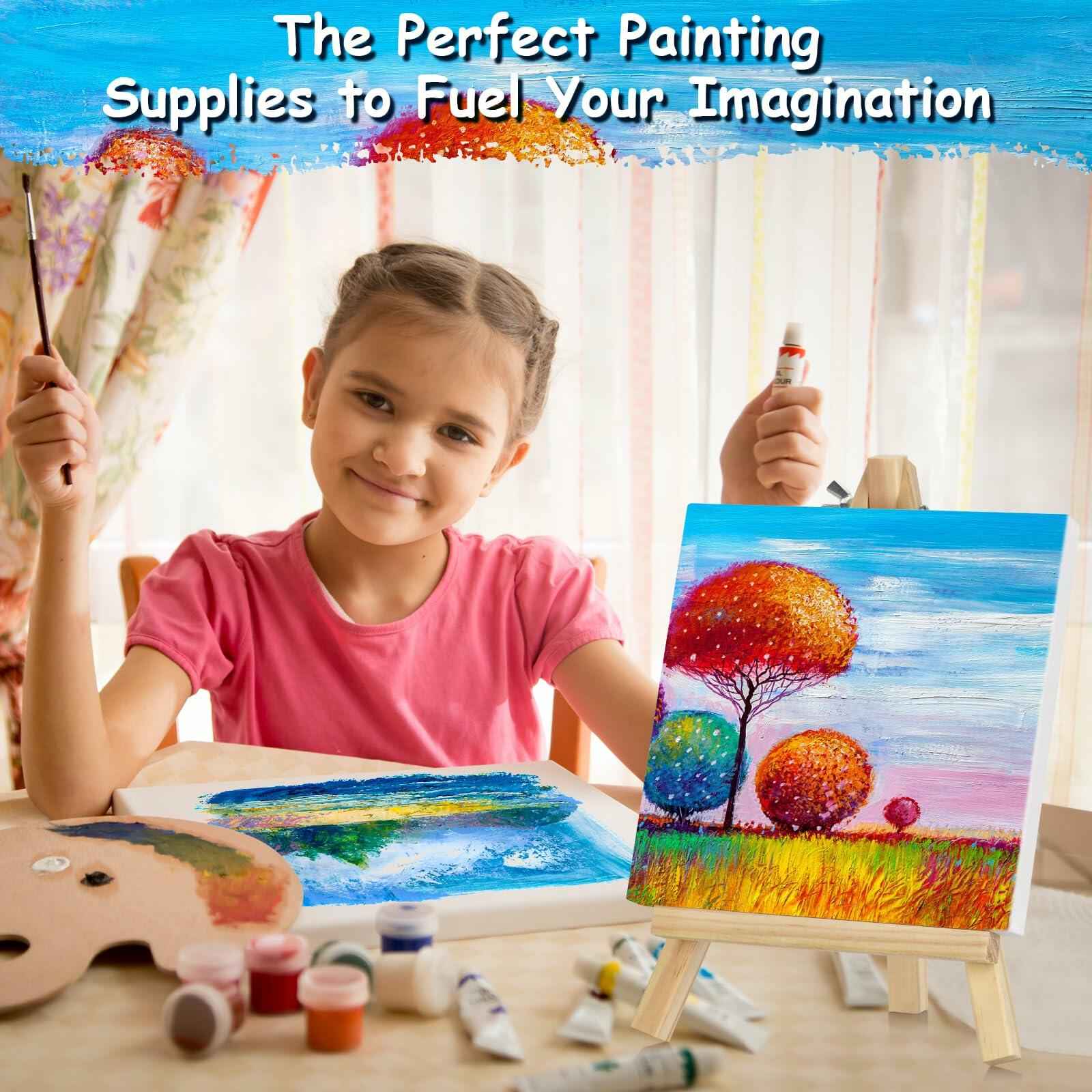 12PCS Mini Canvas and Easel Set 4x4in Cotton Canvases Small Art Stand