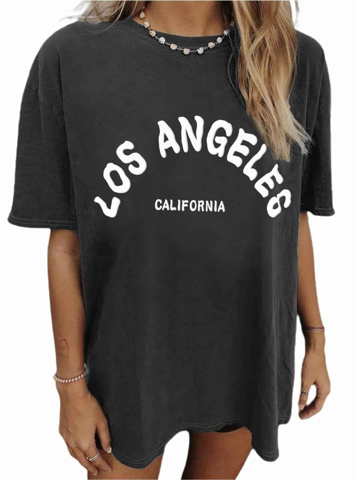 CSDAJIO Vintage Oversized Graphic Tee Women LA Puff Print Grey Size XL