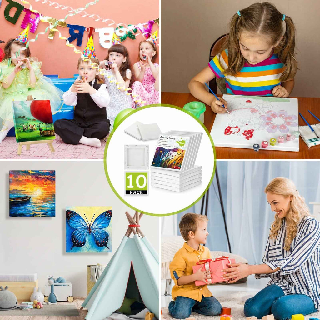 12PCS Mini Canvas and Easel Set 3x3in Cotton Small Square Canvases Art