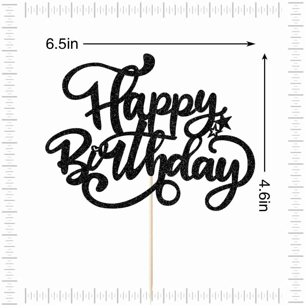 Crseniny Happy Birthday Cake Topper Black Glitter Party Decoration