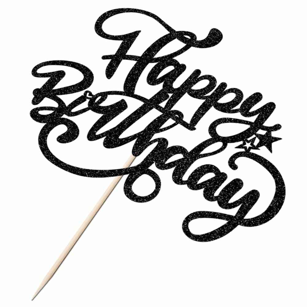 Crseniny Happy Birthday Cake Topper Black Glitter Party Decoration