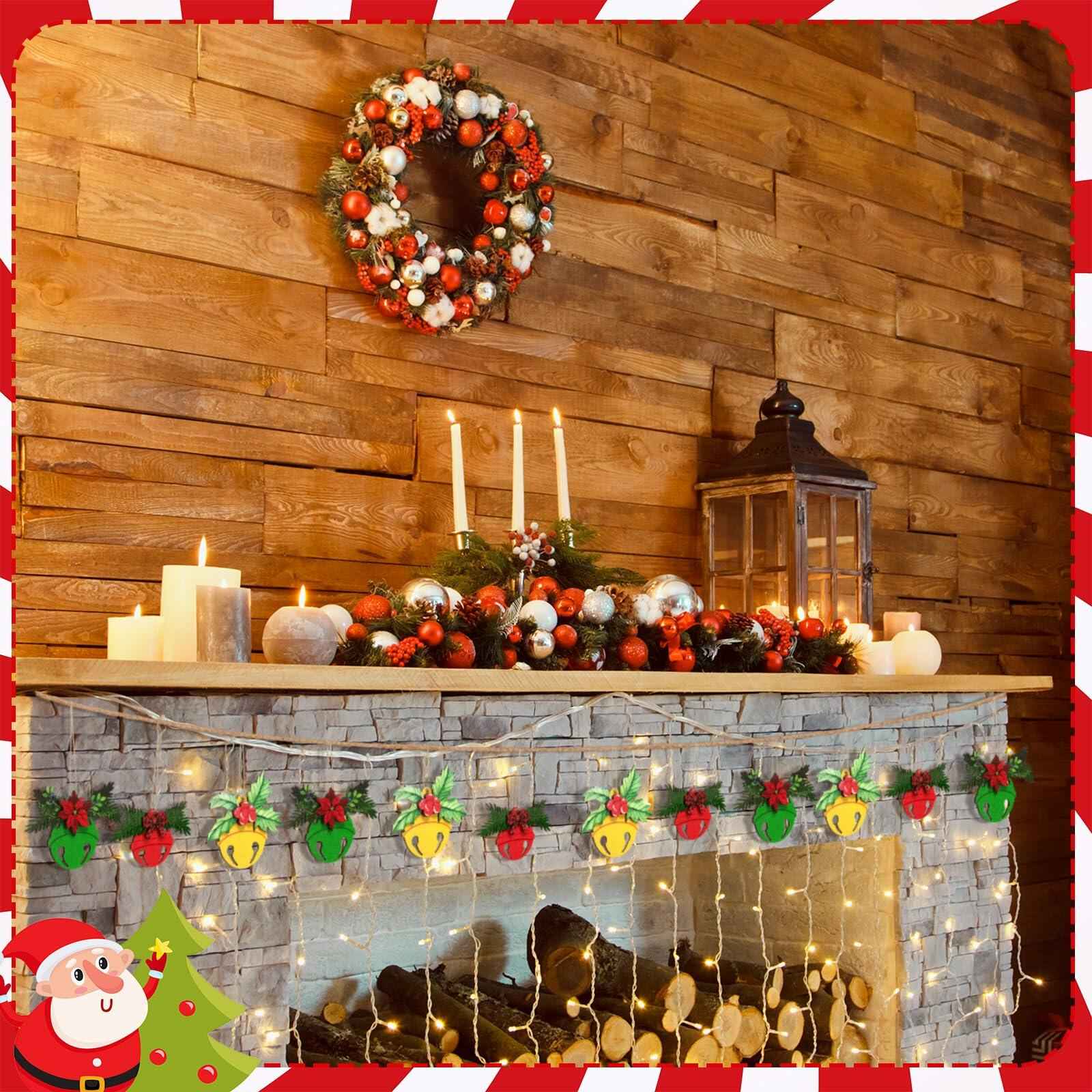 12 Pcs 3D Wooden Christmas Jingle Bell Ornaments Buffalo Plaid Bow