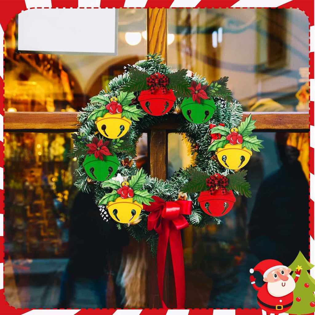 12 Pcs 3D Wooden Christmas Jingle Bell Ornaments Buffalo Plaid Bow