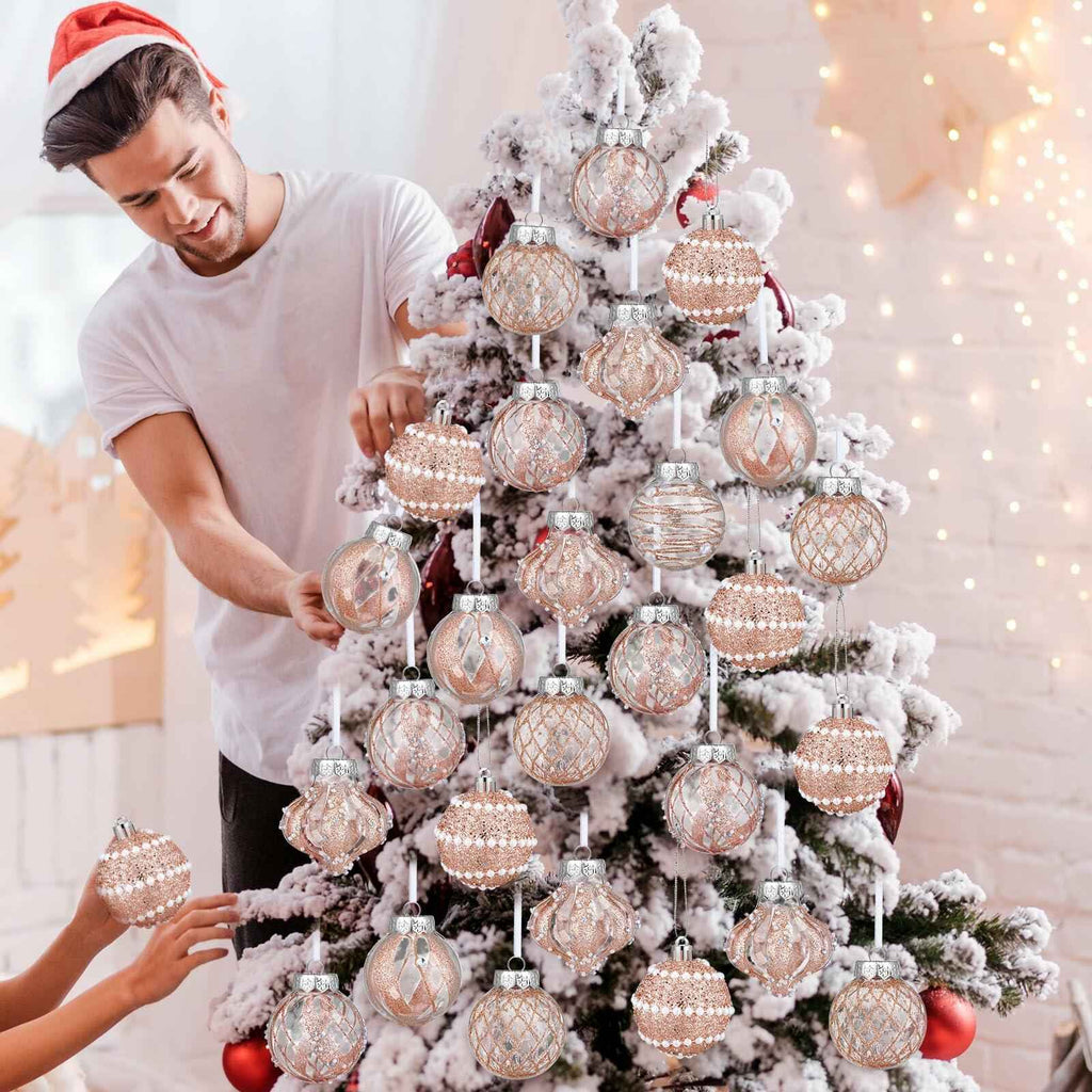 12 Pack White Glitter Christmas Ball Ornaments 2.36in Plastic Xmas Decor