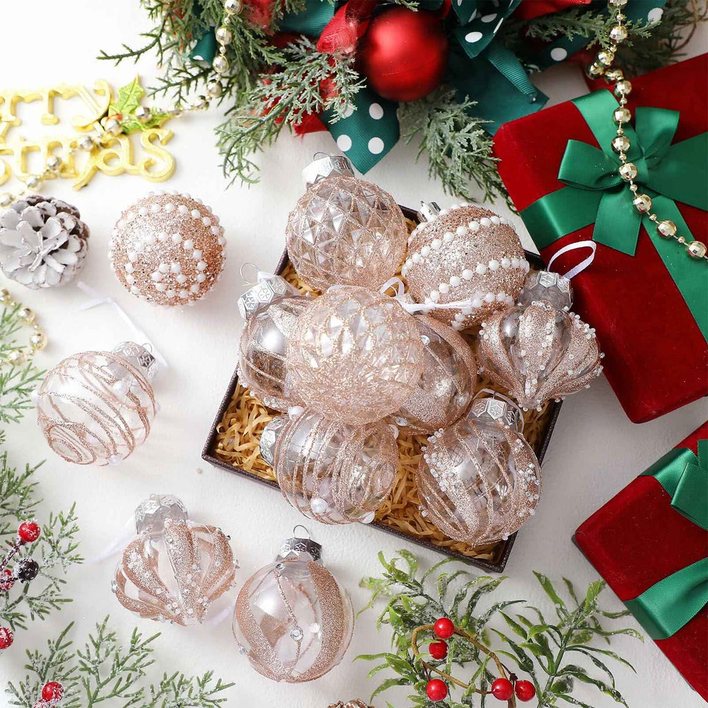 12 Pack White Glitter Christmas Ball Ornaments 2.36in Plastic Xmas Decor