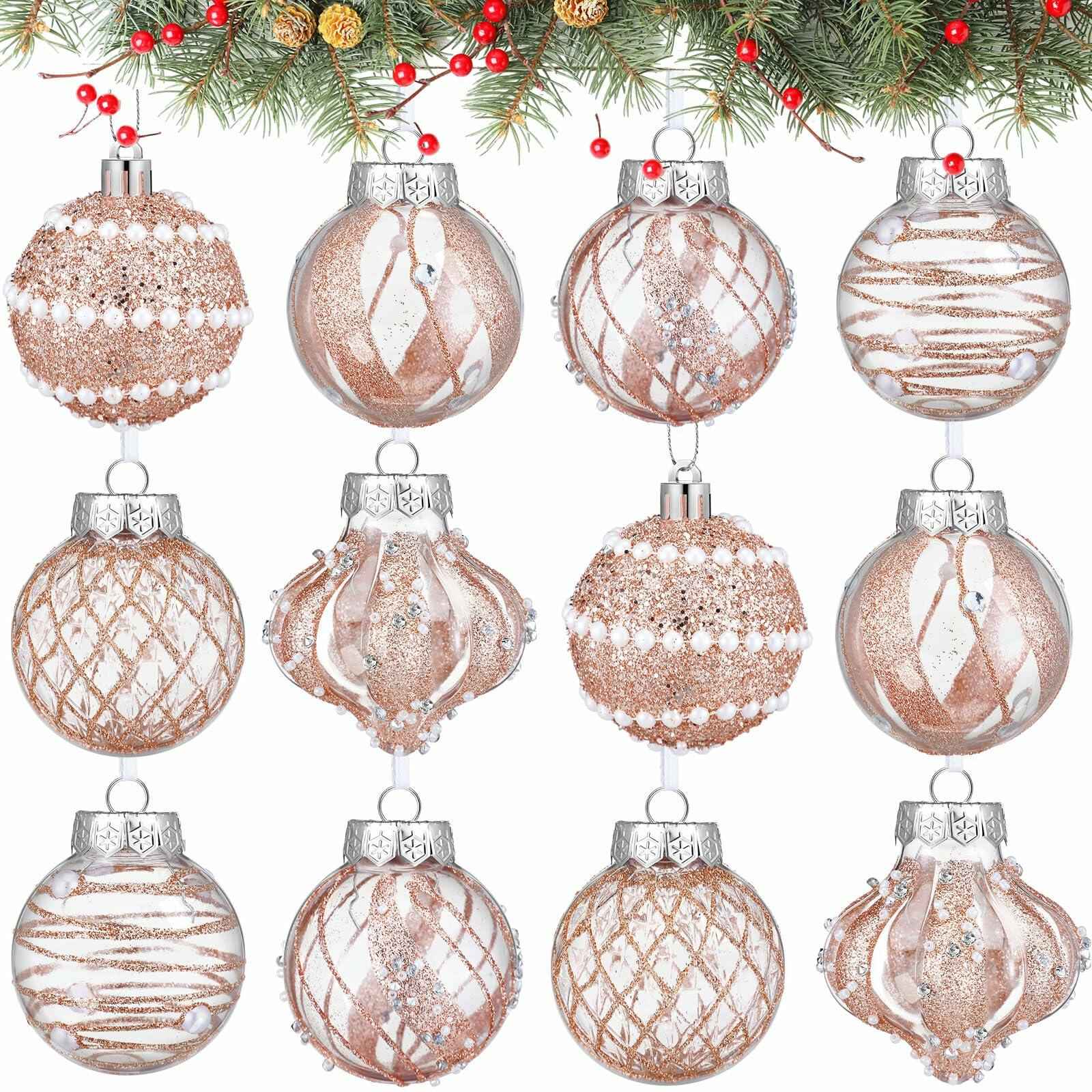 12 Pack White Glitter Christmas Ball Ornaments 2.36in Plastic Xmas Decor