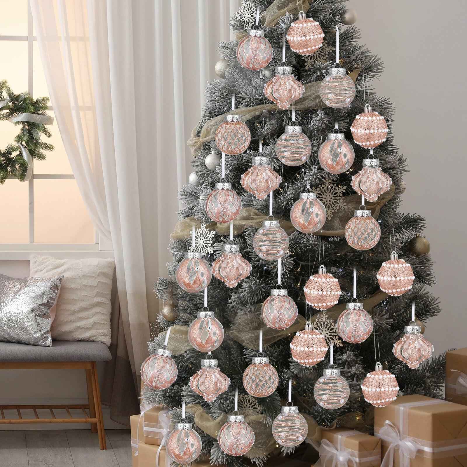 12 Pack White Glitter Christmas Ball Ornaments 2.36in Plastic Xmas Decor