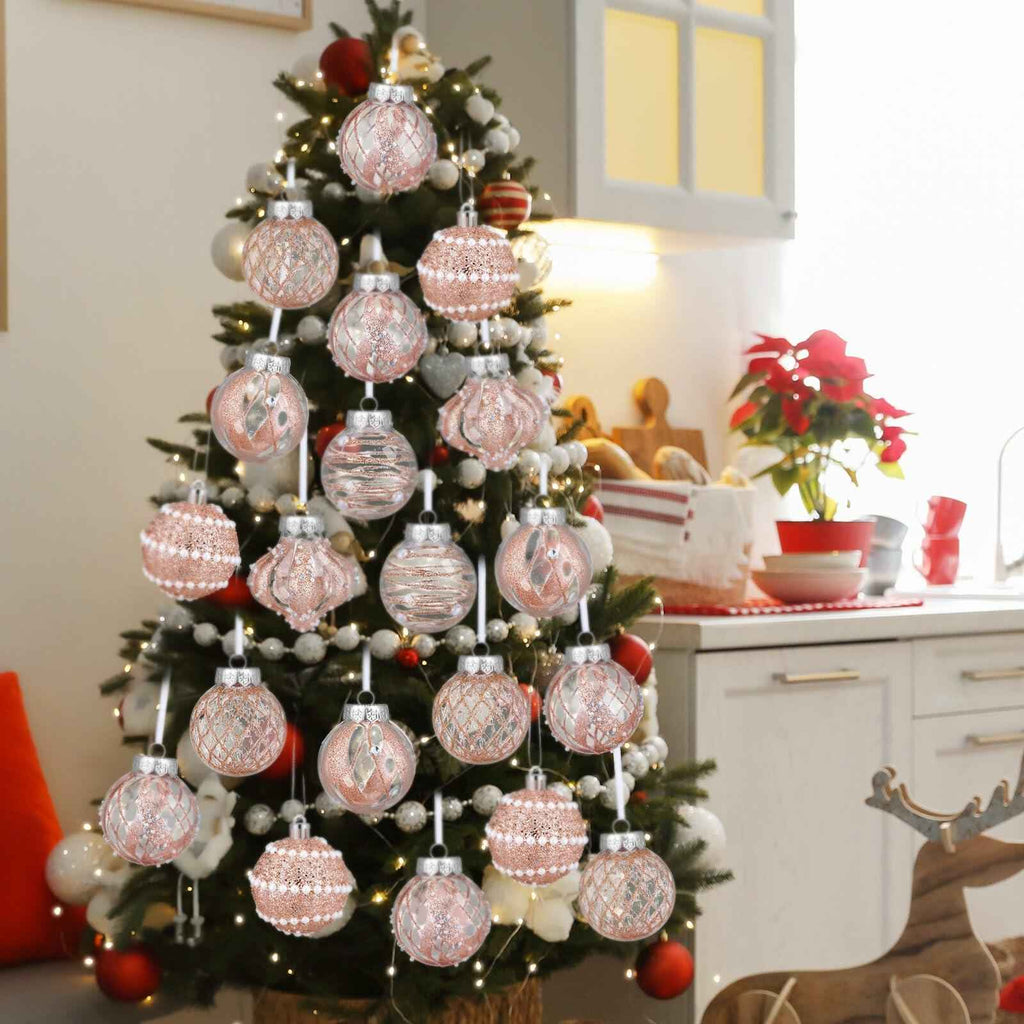 12 Pack White Glitter Christmas Ball Ornaments 2.36in Plastic Xmas Decor