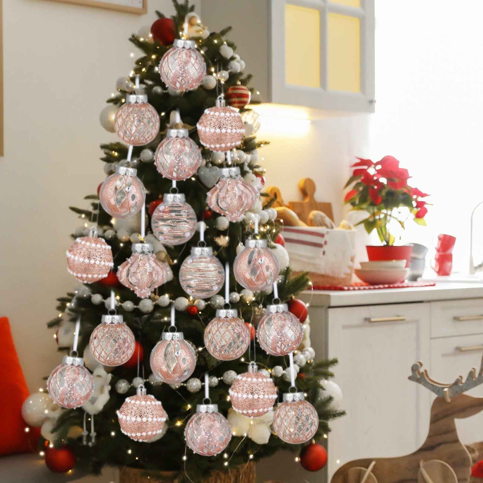 12 Pack White Glitter Christmas Ball Ornaments 2.36in Plastic Xmas Decor