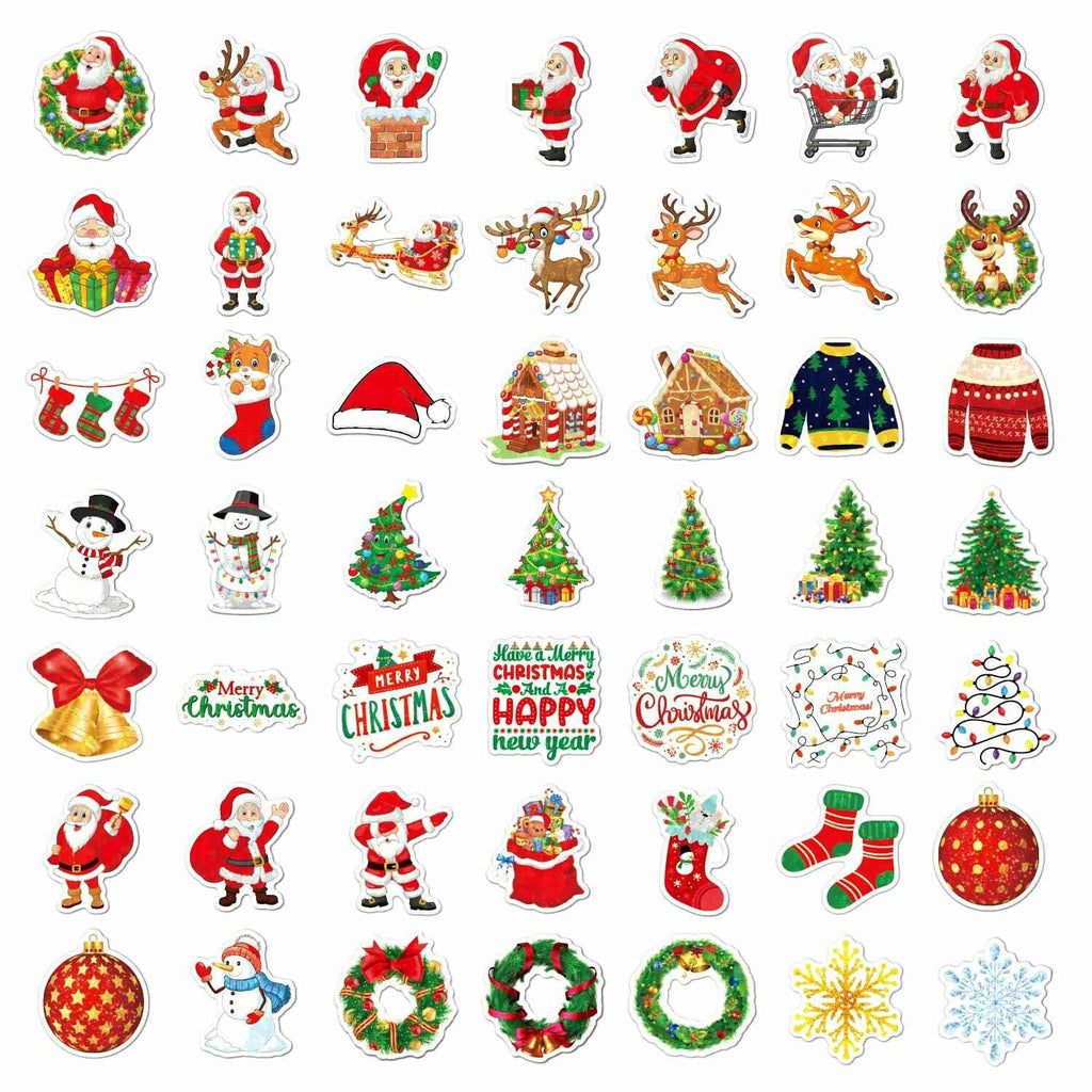 100PCS Christmas Children's Cartoon Santa Claus & Tree Waterproof Stickers