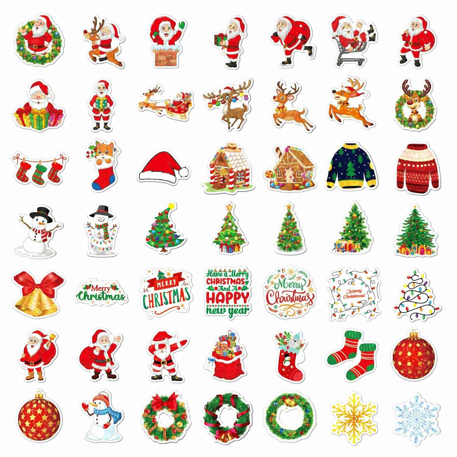 100PCS Christmas Children's Cartoon Santa Claus & Tree Waterproof Stickers