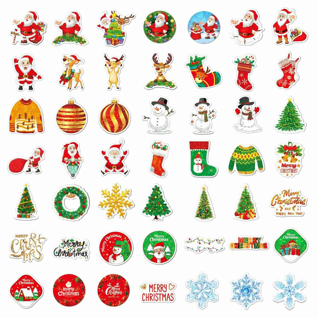 100PCS Christmas Children's Cartoon Santa Claus & Tree Waterproof Stickers