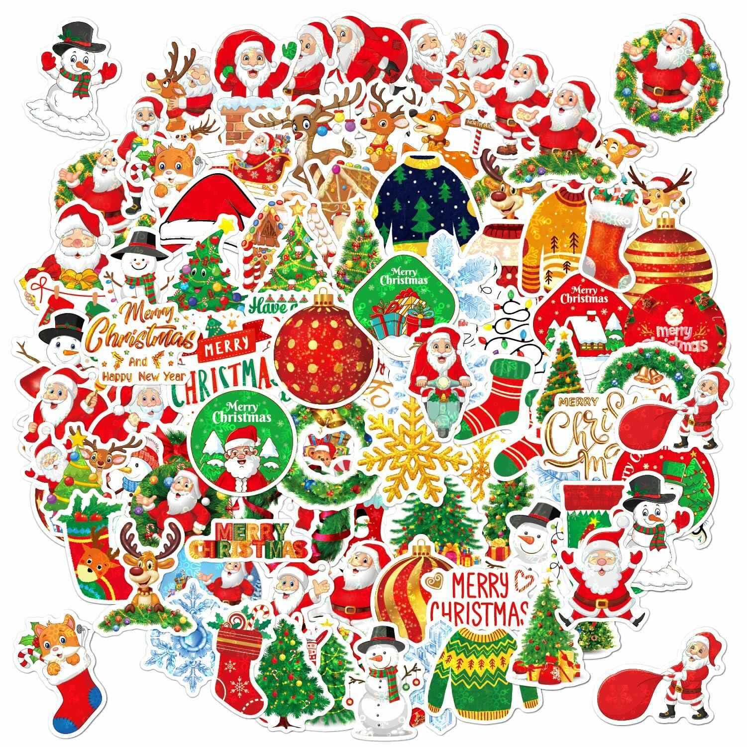 100PCS Christmas Children's Cartoon Santa Claus & Tree Waterproof Stickers