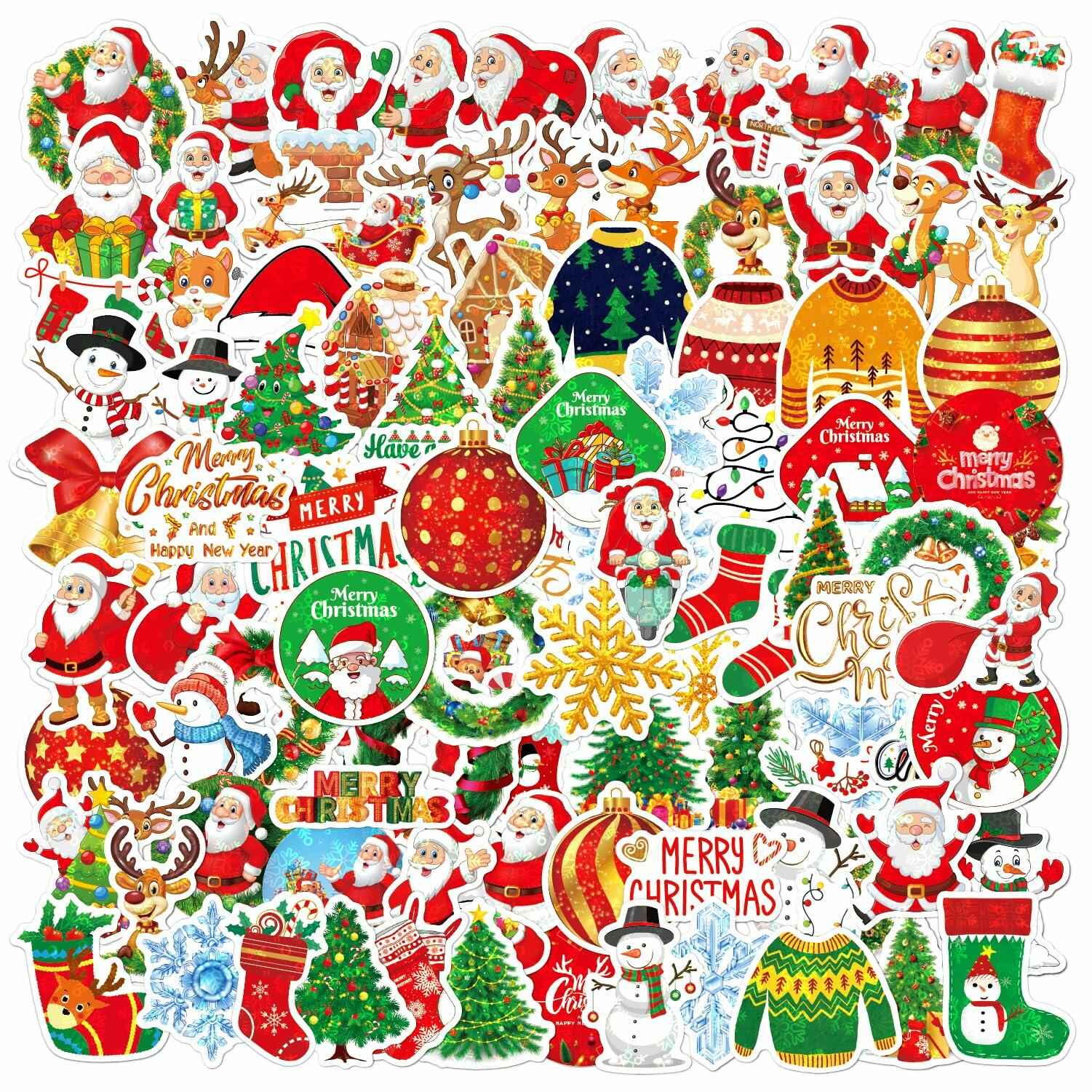 100PCS Christmas Children's Cartoon Santa Claus & Tree Waterproof Stickers