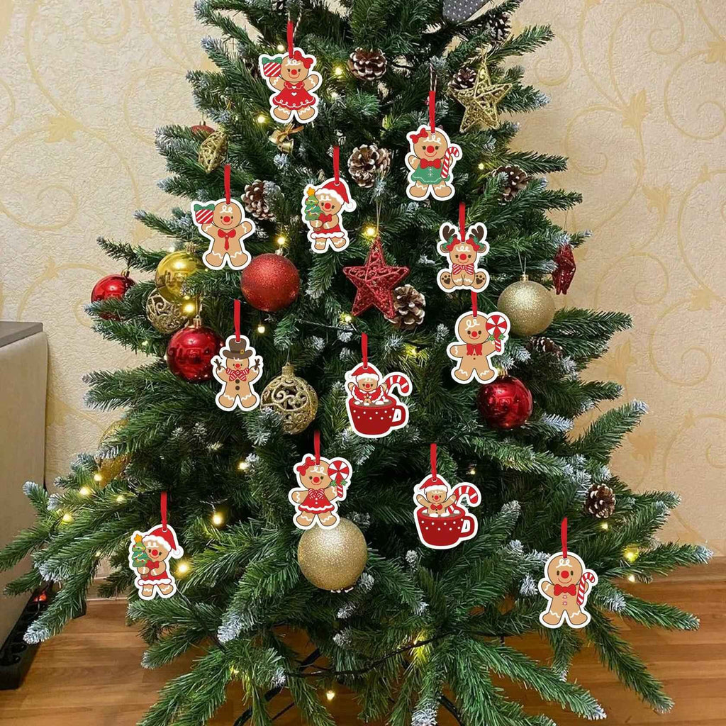12Pcs Gingerbread Man Christmas Ornaments Tree Decorations with Ropes