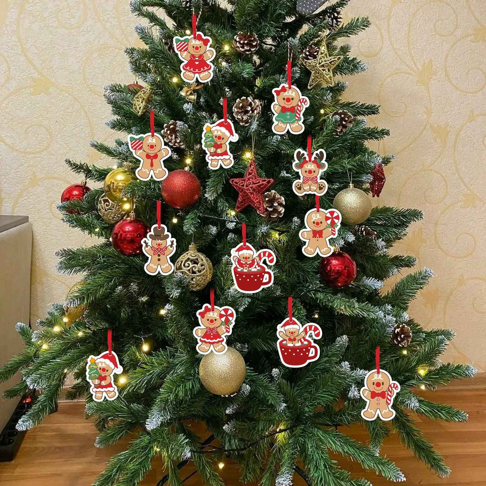 12Pcs Gingerbread Man Christmas Ornaments Tree Decorations with Ropes
