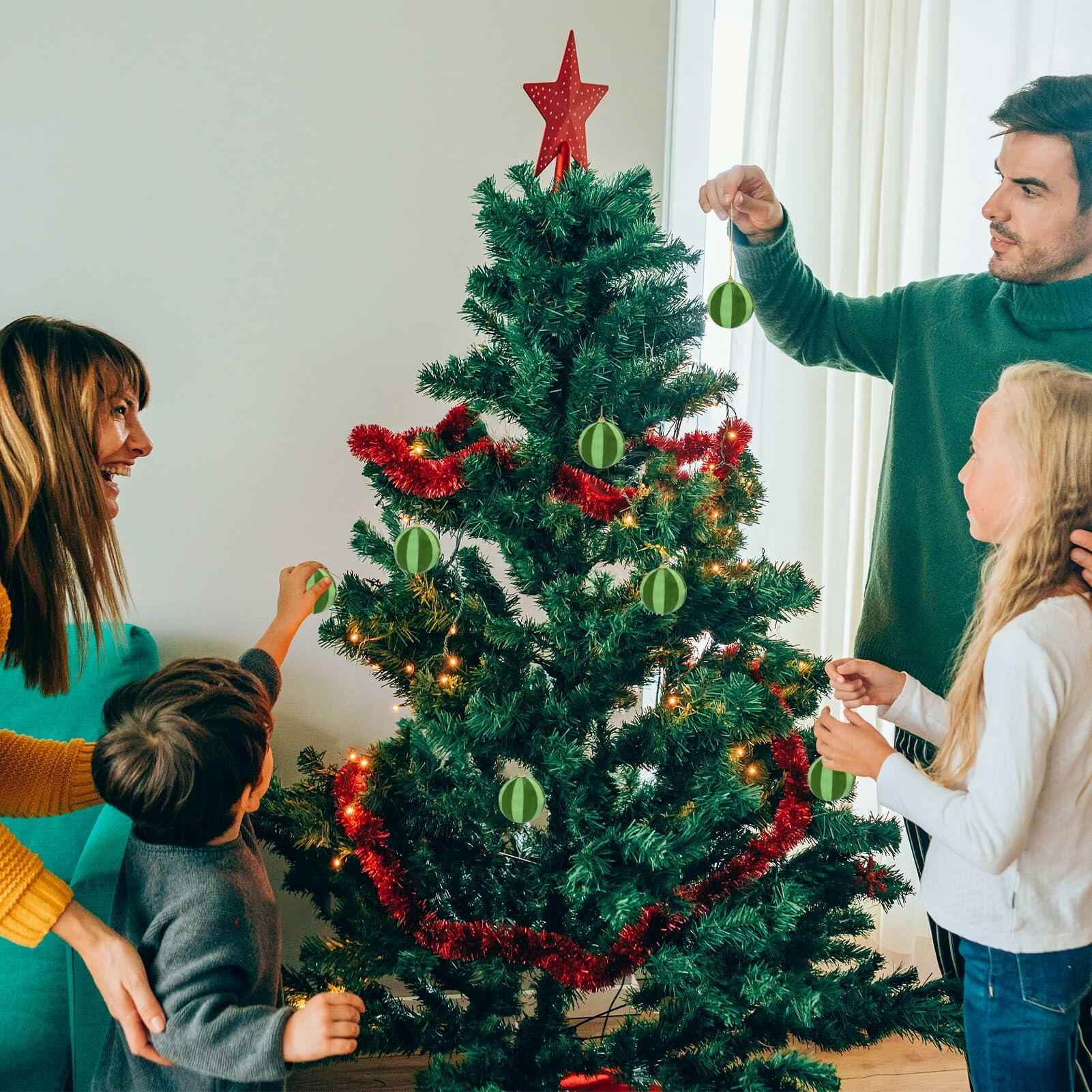 12 Pcs Christmas Thread Wrapped Balls Ornaments 2.4 Inch Hanging Decor