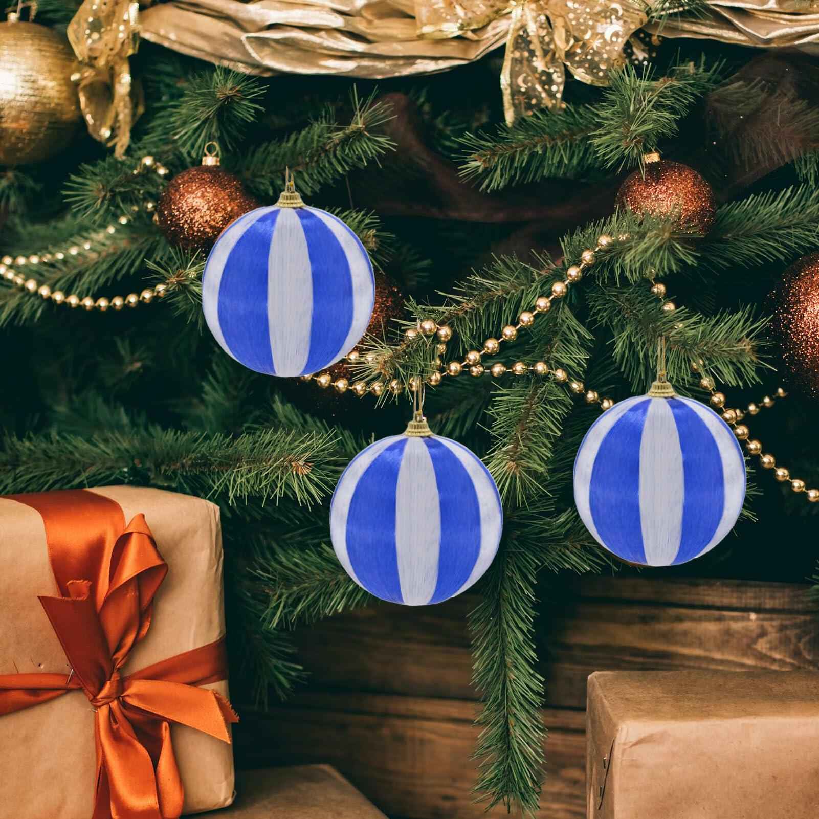 12 Pcs Christmas Thread Wrapped Balls Ornaments 2.4 Inch Holiday Decor