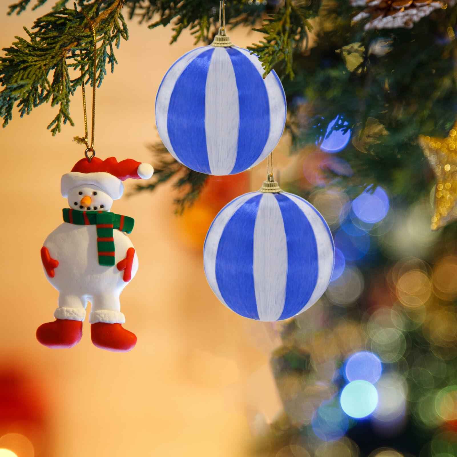 12 Pcs Christmas Thread Wrapped Balls Ornaments 2.4 Inch Holiday Decor