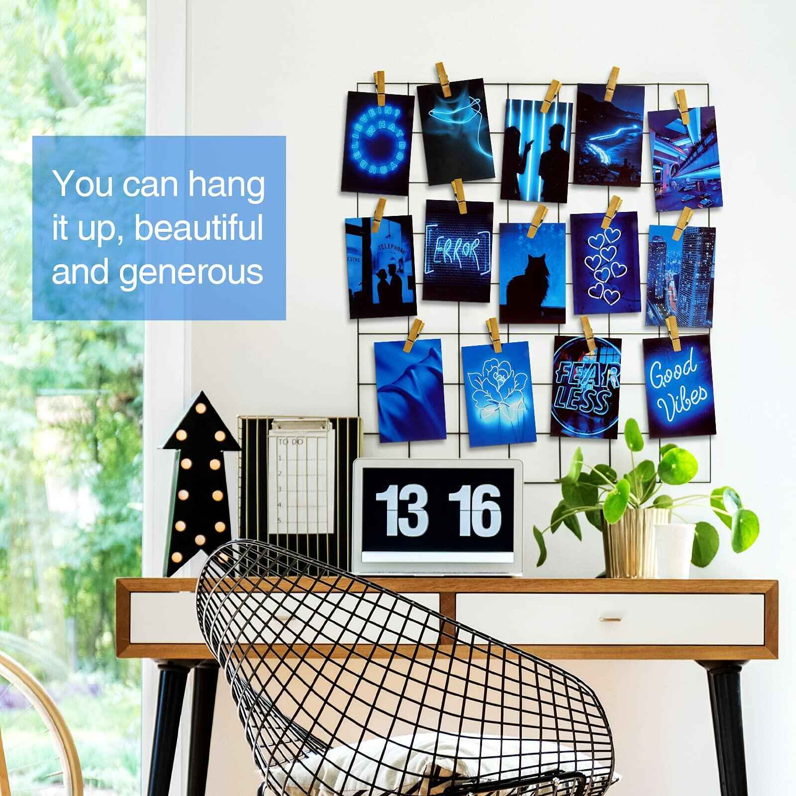 Ctosree 50 Pcs Blue Neon Wall Collage Kit 4x6 Inches Indie Room Decor