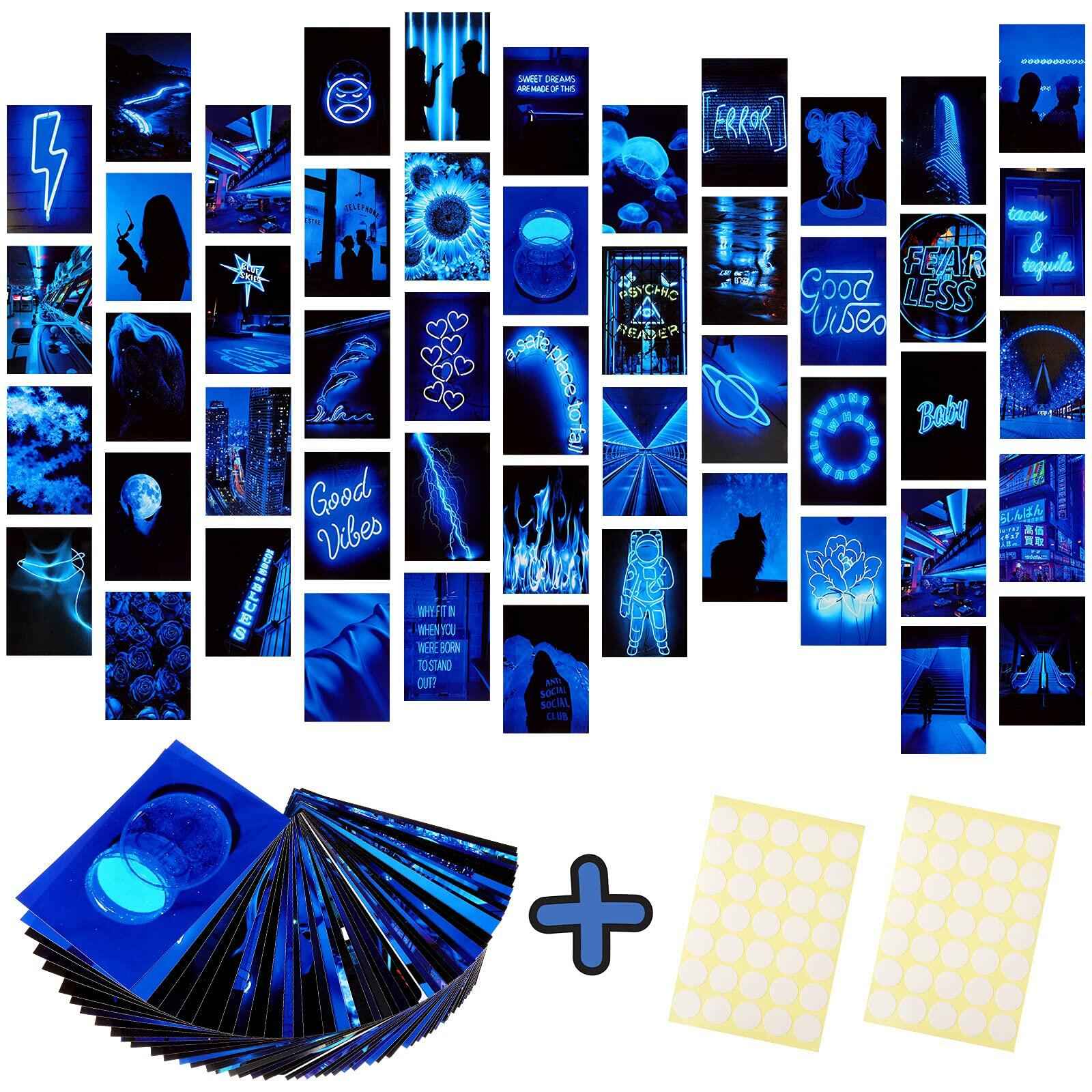 Ctosree 50 Pcs Blue Neon Wall Collage Kit 4x6 Inches Indie Room Decor