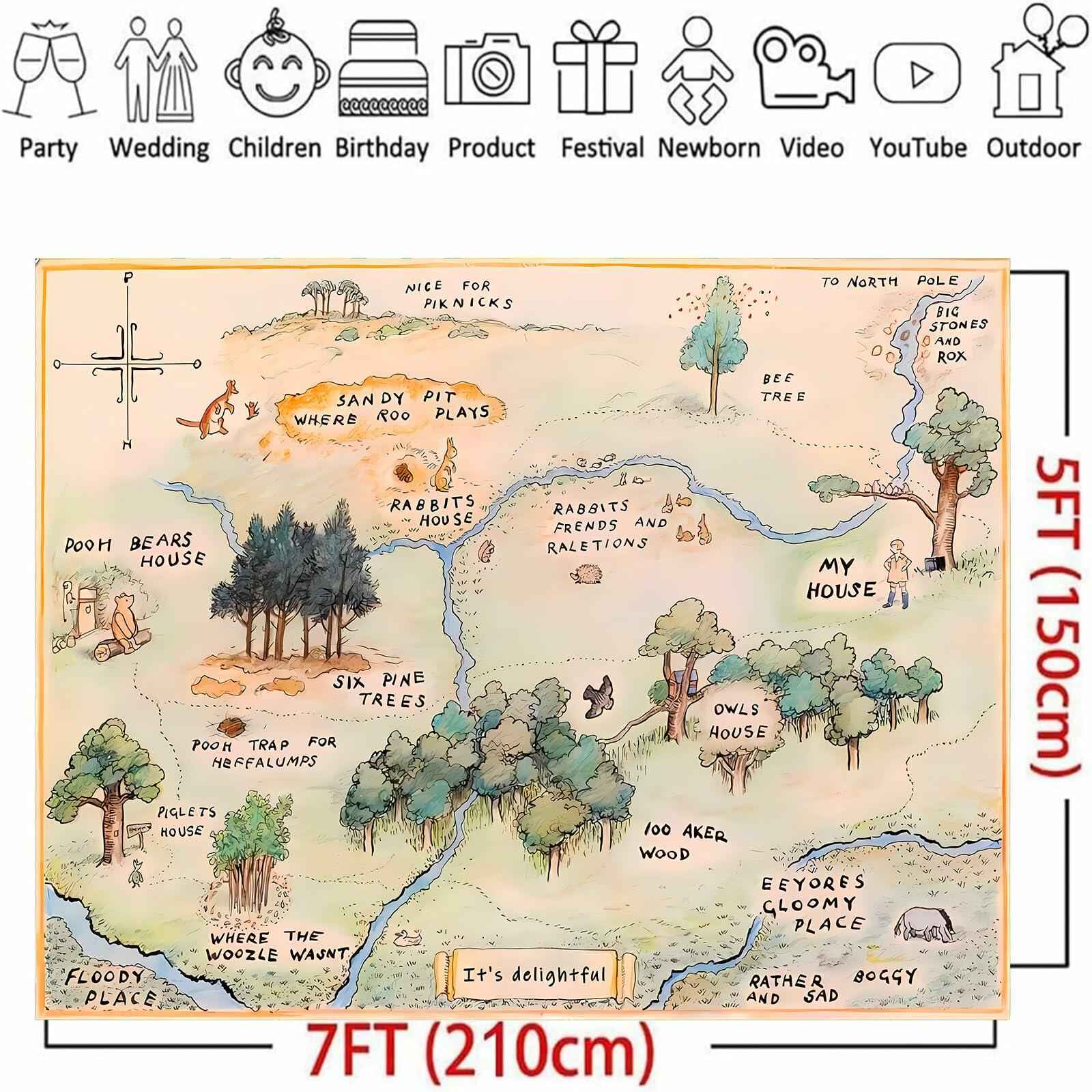 100 Acre Woods Baby Shower Backdrop 7x5ft Cartoon Photography Props