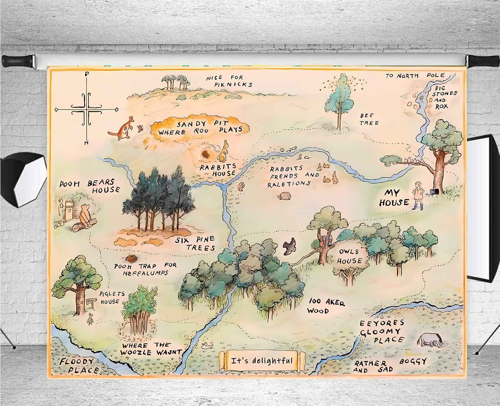 100 Acre Woods Baby Shower Backdrop 7x5ft Cartoon Photography Props