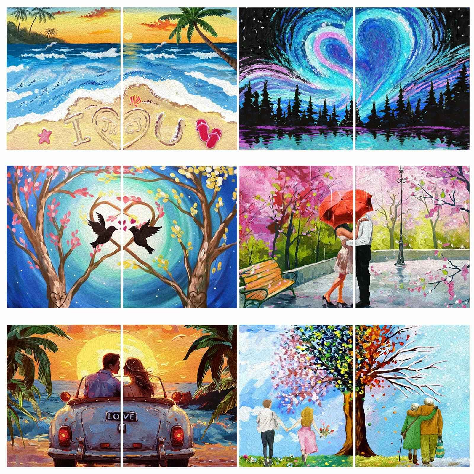 Ctosree 12 Pcs Valentine Pre Drawn Canvas Painting Boards 8x10 Inch Scenery