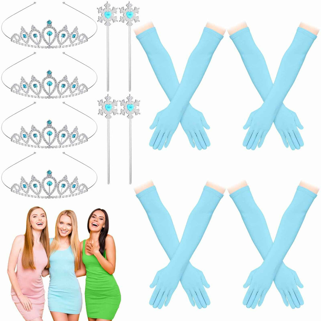 Croknit 16 Pcs Witch Party Favors Blue Pink Princess Crown Wands Gloves