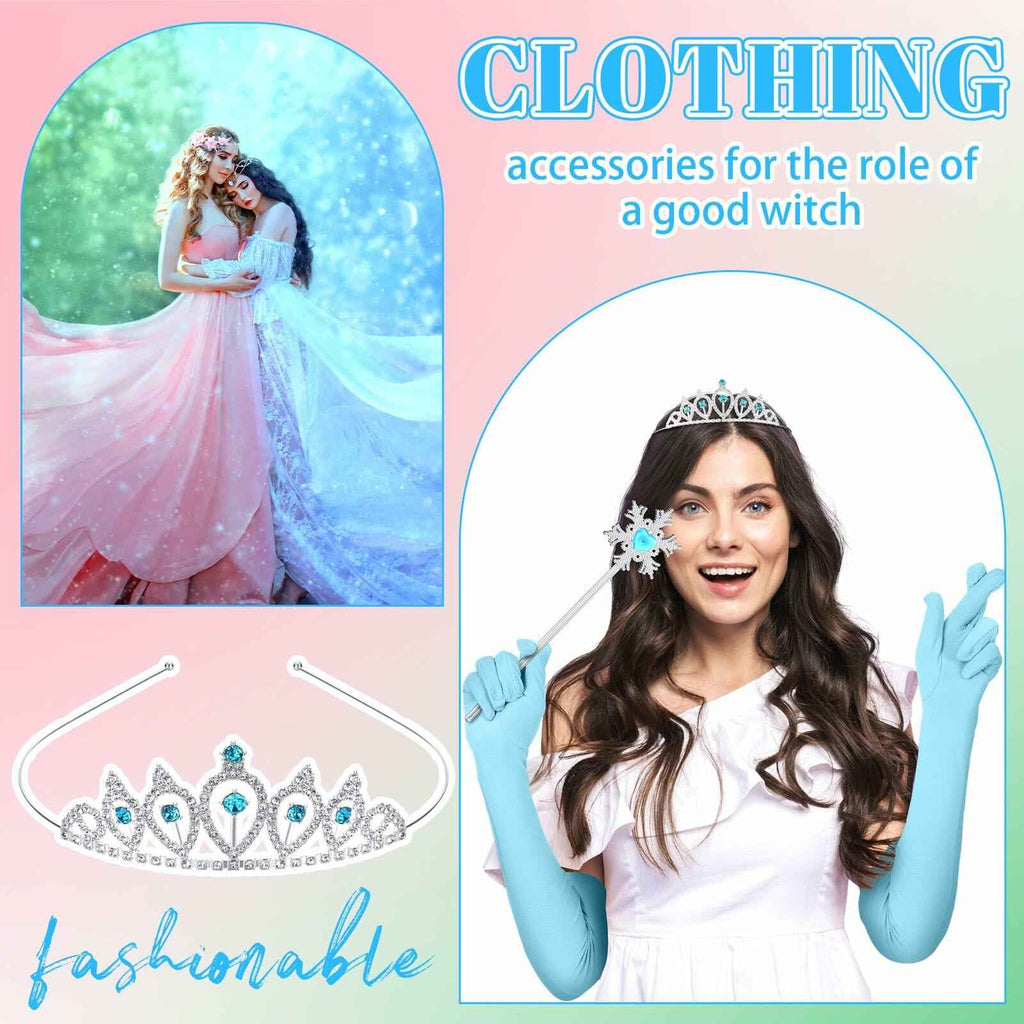 Croknit 16 Pcs Witch Party Favors Blue Pink Princess Crown Wands Gloves