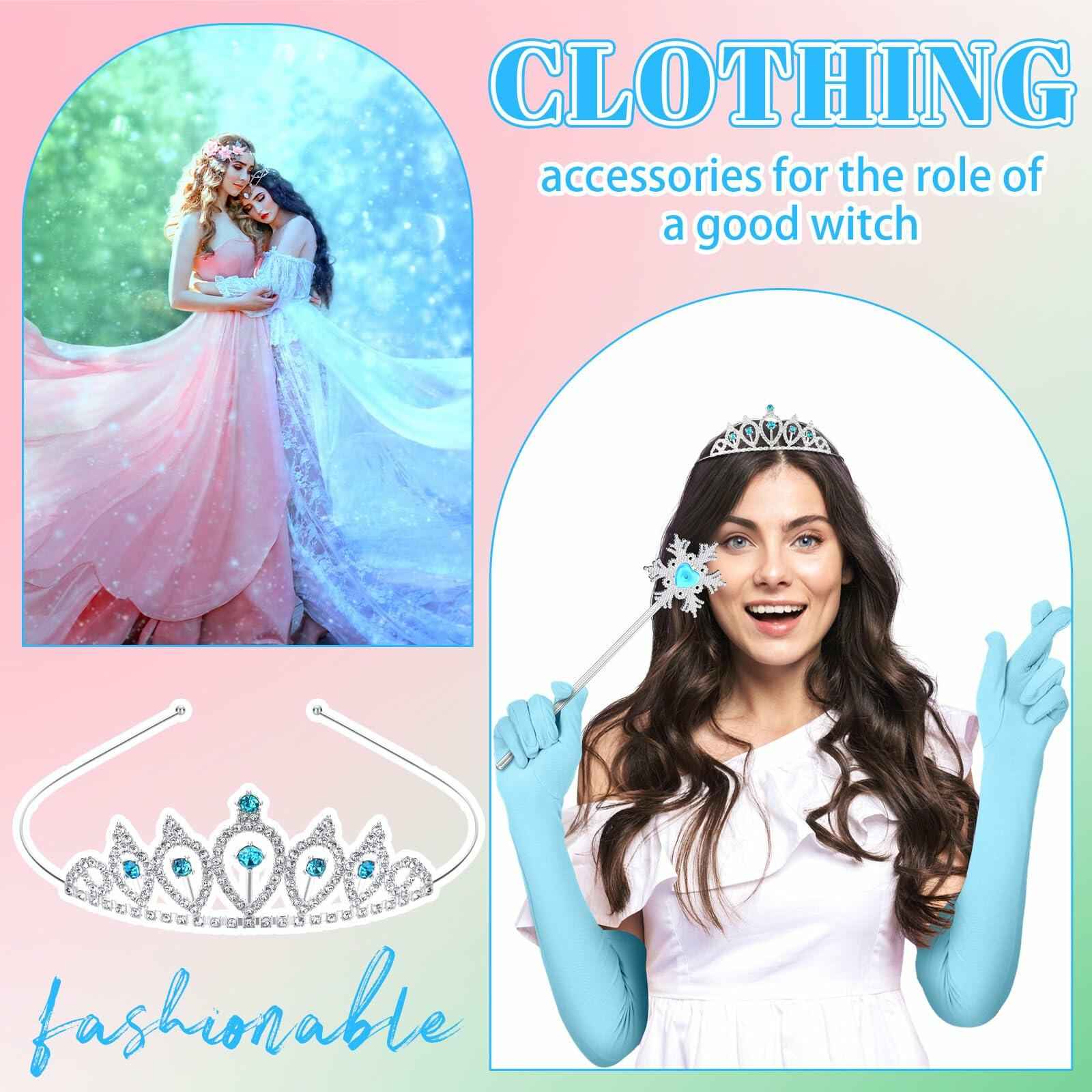 Croknit 16 Pcs Witch Party Favors Blue Pink Princess Crown Wands Gloves