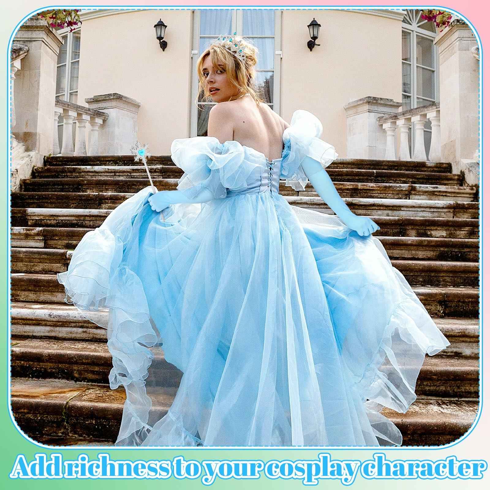 Croknit 16 Pcs Witch Party Favors Blue Pink Princess Crown Wands Gloves