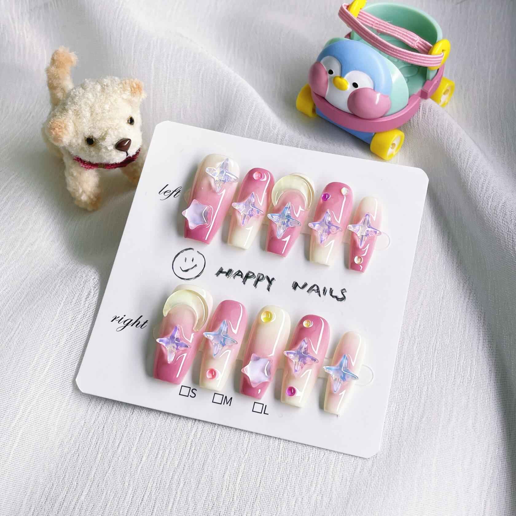 10PCS Handmade Luxury 3D Press-On Nails Reusable Hand-Painted Gel Kit CL-9006-L