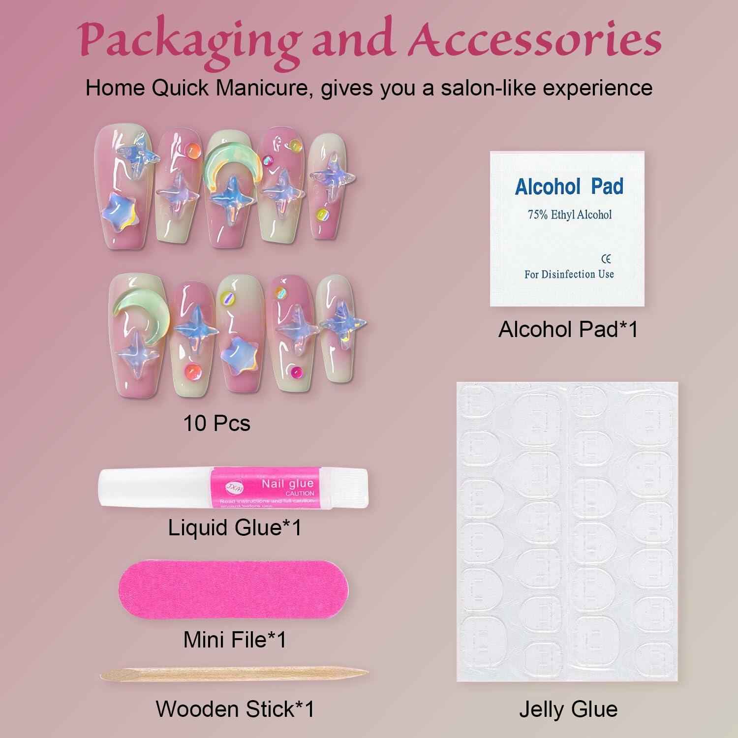 10PCS Handmade Luxury 3D Press-On Nails Reusable Hand-Painted Gel Kit CL-9006-L