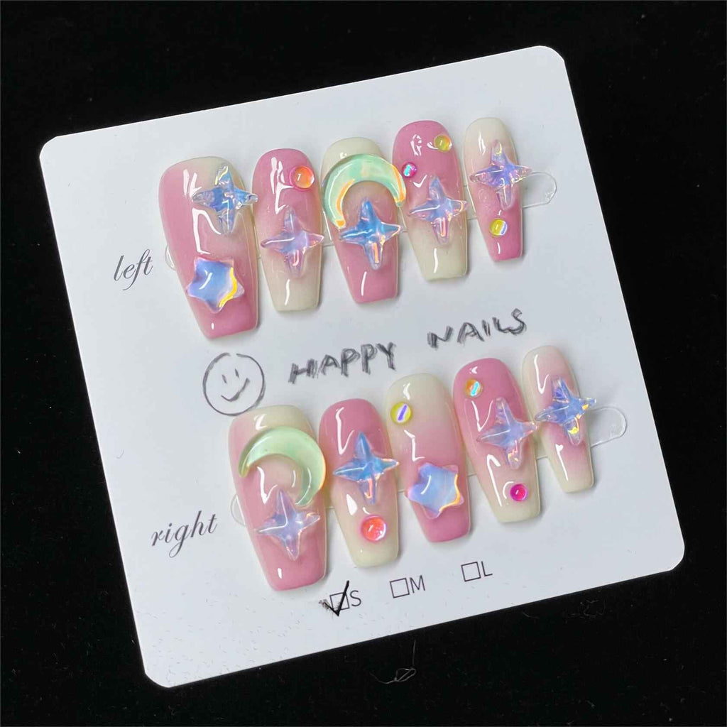 10PCS Handmade Luxury 3D Press-On Nails Reusable Hand-Painted Gel Kit CL-9006-L
