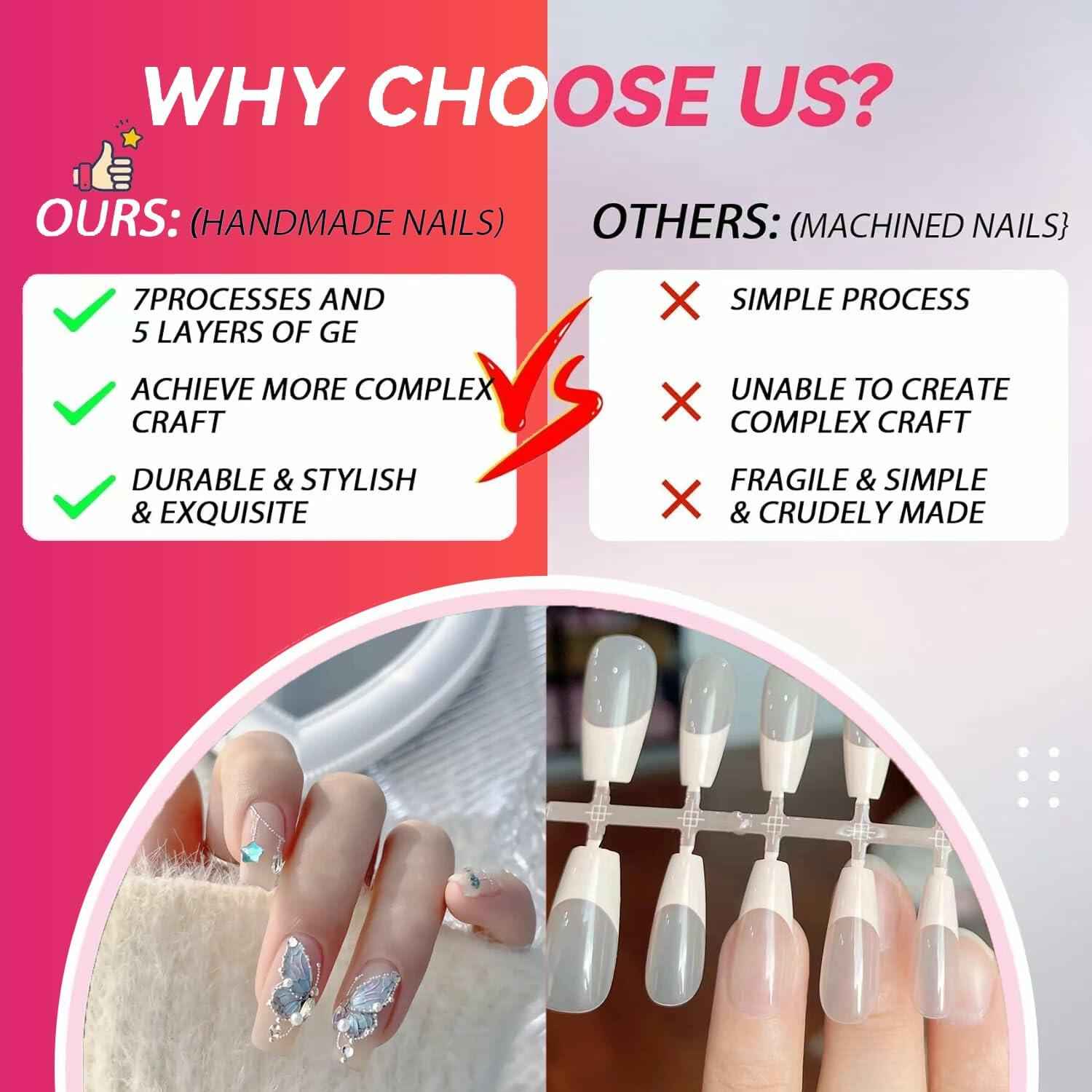 10PCS Handmade Luxury 3D Press-On Nails Reusable Hand-Painted Gel Kit CL-9006-L