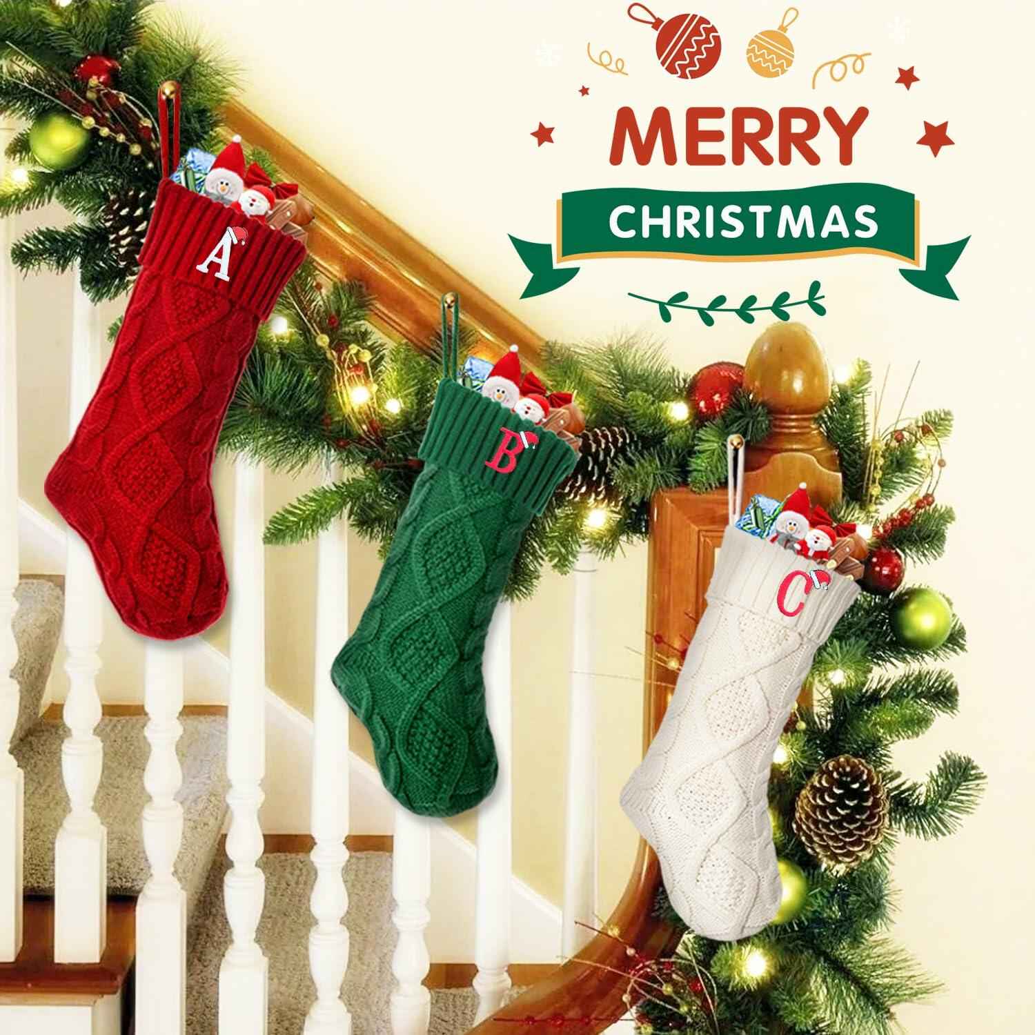 CRSTAFU Personalized Christmas Stocking 20” Red Monogram Embroidered