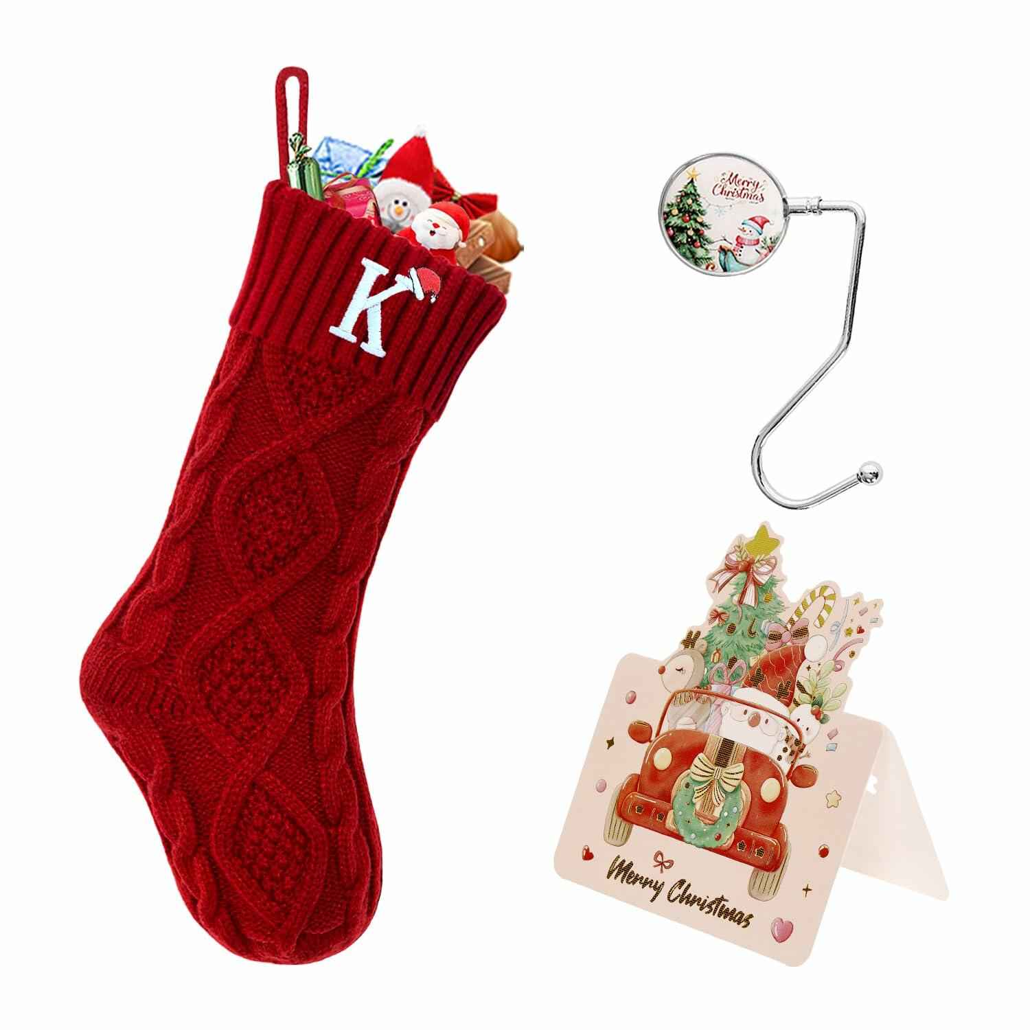 CRSTAFU Personalized Christmas Stocking 20” Red Monogram Embroidered