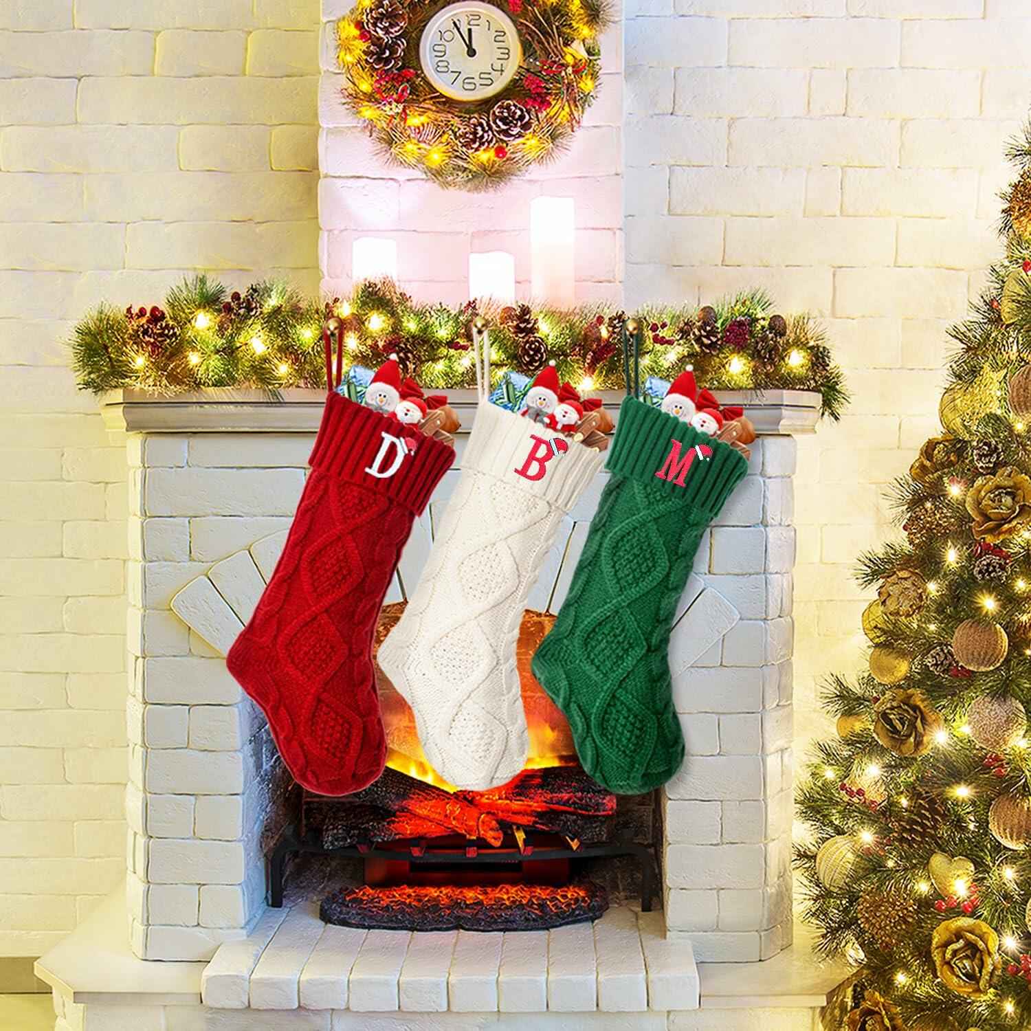 CRSTAFU Personalized Christmas Stocking 20” Red Monogram Embroidered