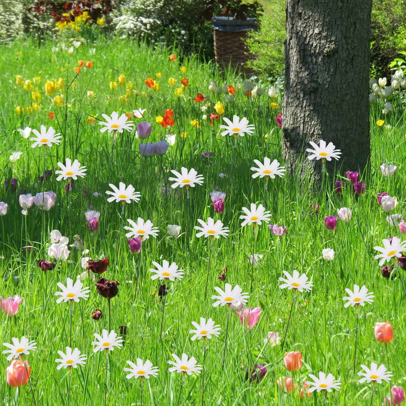 10PCS Daisy Flower Garden Stakes, Metal Flower Garden Stakes Iron Crafts,