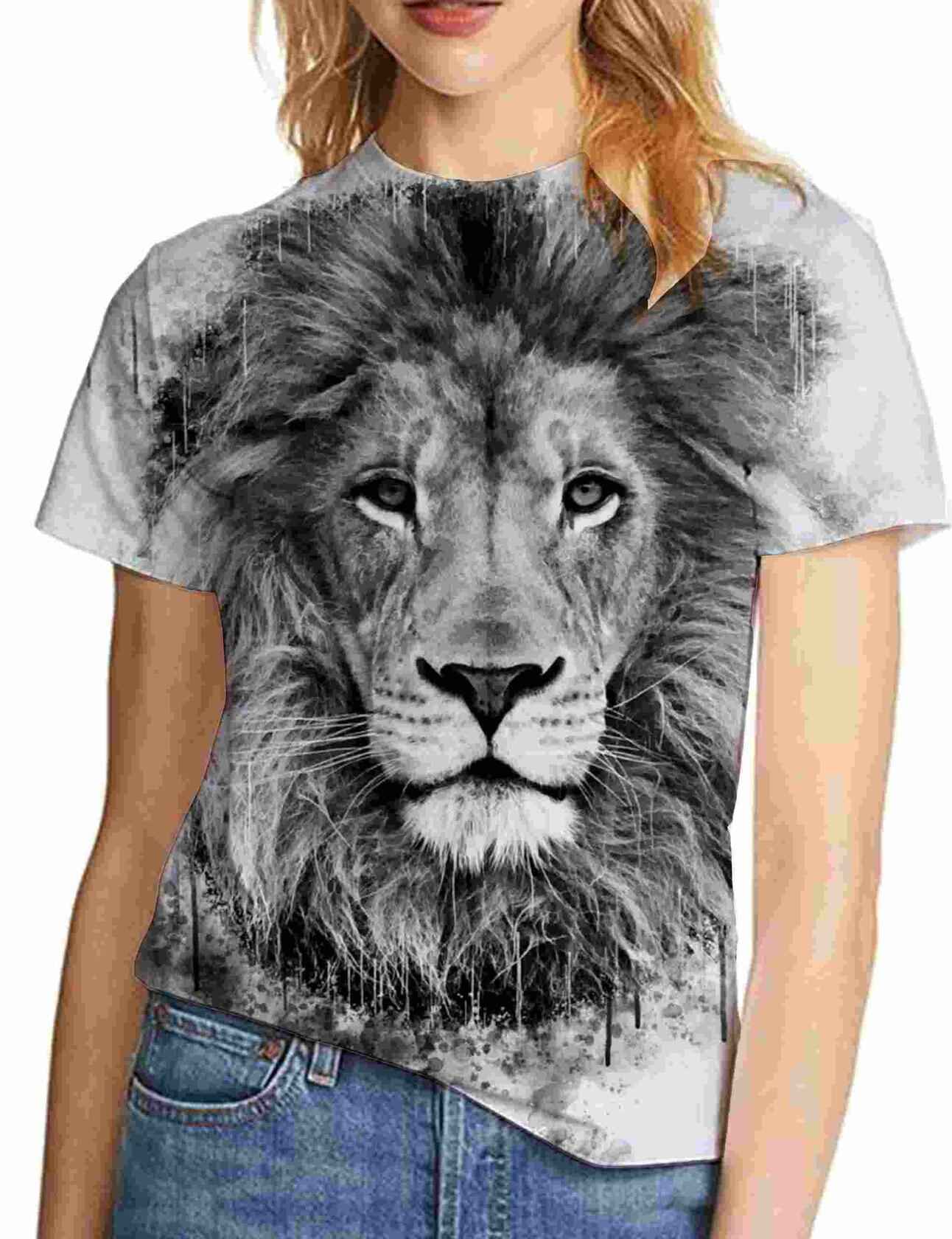 Wuiliy 3D Pattern T Shirt for Men Casual Printed Short Sleeve Animal Graphic Tee