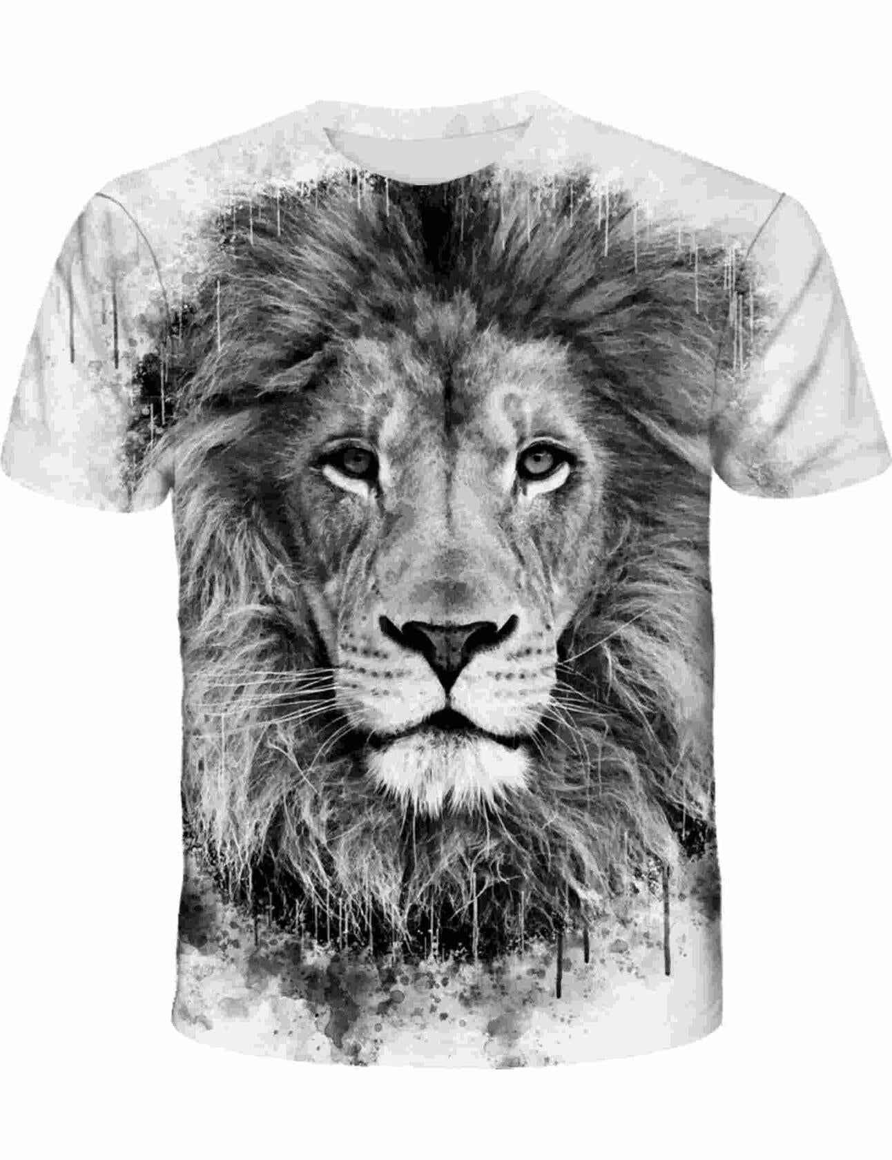 Wuiliy 3D Pattern T Shirt for Men Casual Printed Short Sleeve Animal Graphic Tee