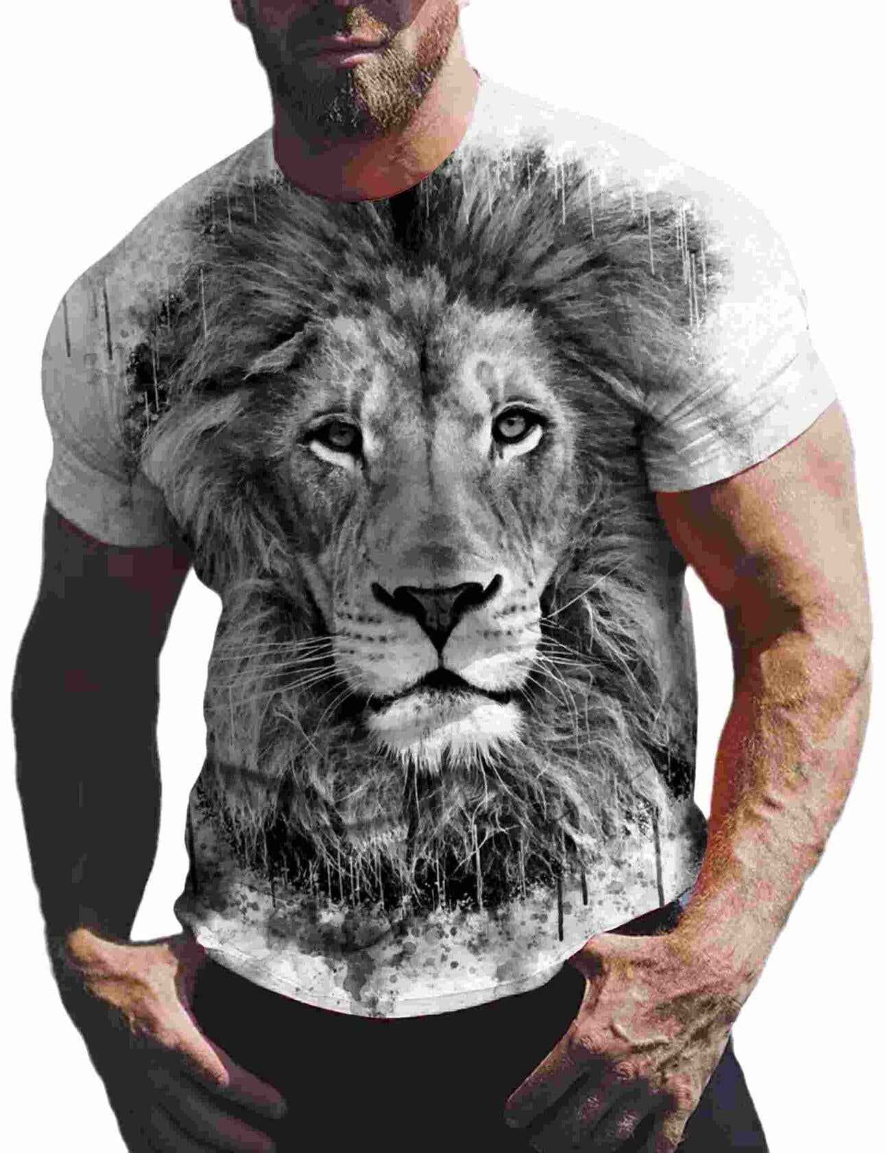 Wuiliy 3D Pattern T Shirt for Men Casual Printed Short Sleeve Animal Graphic Tee