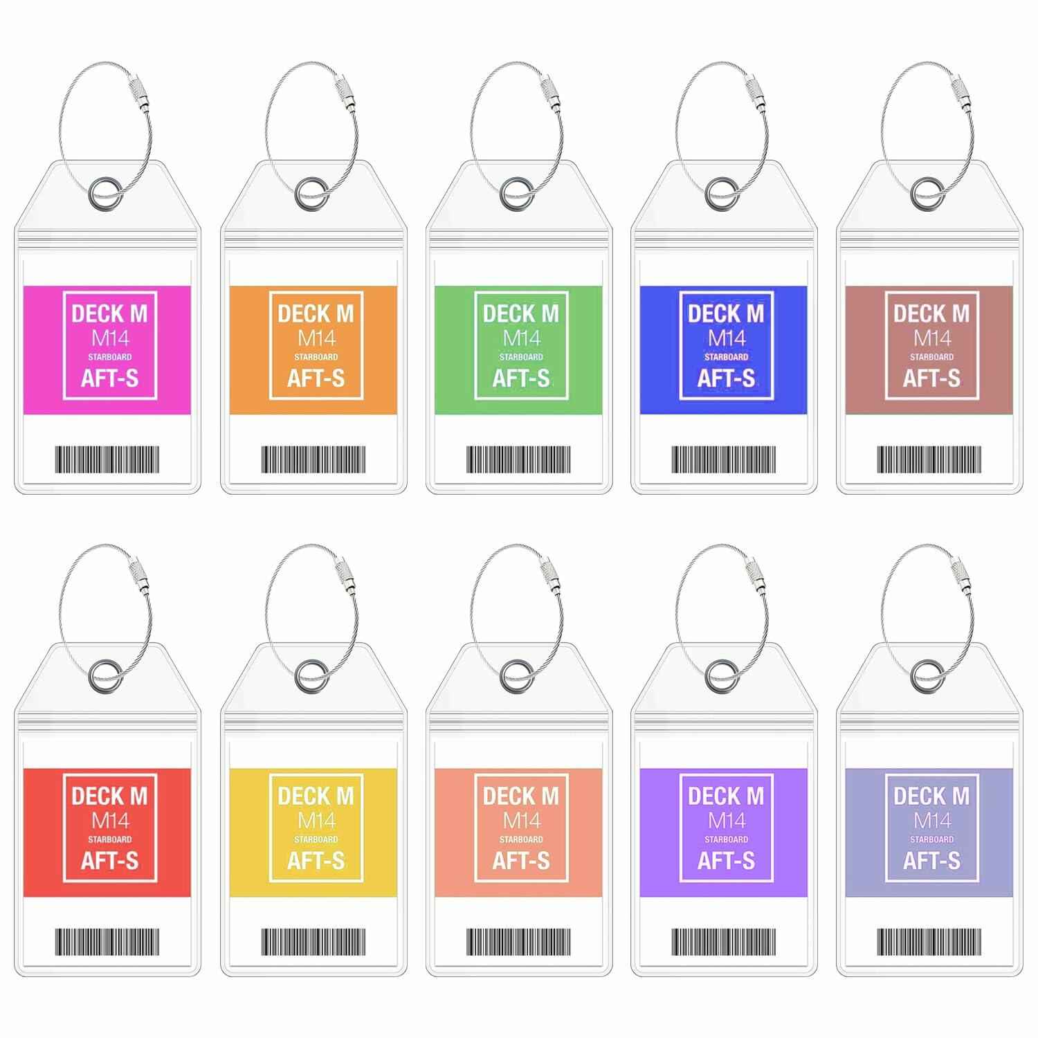 10 Pack Princess Clear Luggage Tag Holders with Steel Loops for Cruise Ships