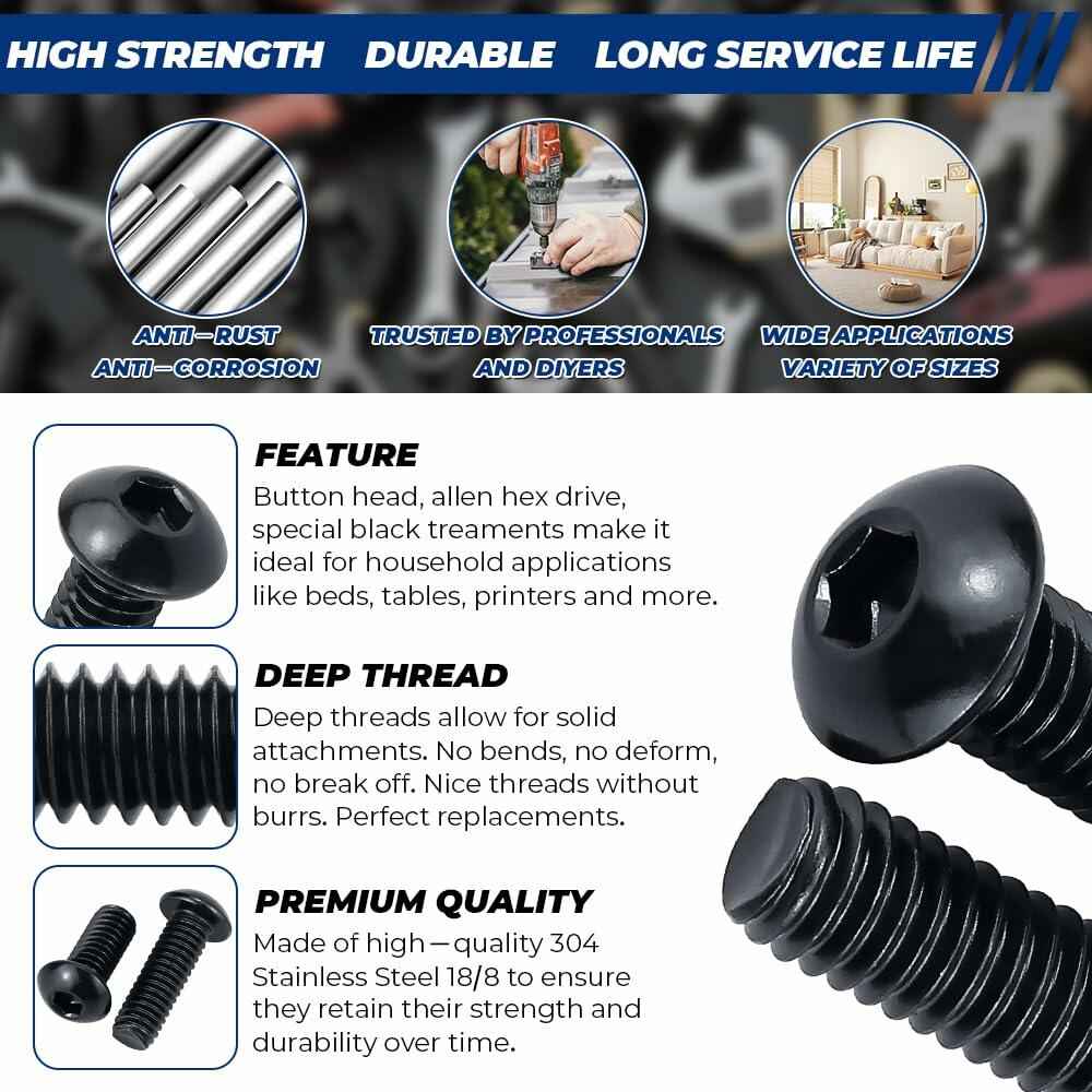 1/4-20 x 1-1/4" Stainless Button Socket Cap Screws 25pcs w/ Hex Wrench